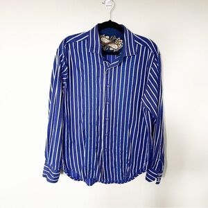 Robert Graham blue white striped button up shirt paisley contrasting cuffs large